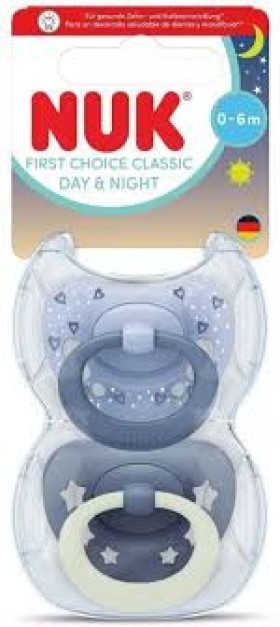 NUK ΠΙΠΙΛΑ ΣΙΛΙΚΟΝΗΣ FIRST CHOICE CLASSIC DAY & NIGHT 2ΤΕΜ ΜΠΛΕ ΜΕ ΘΗΚΗ 0-6m