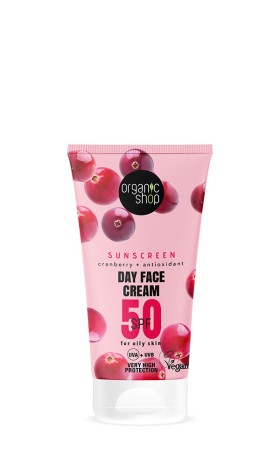 ORGANIC SHOP SUNSCREEN DAY FACE CREEM SPF50 CRANBERRY ΛΙΠΑΡΟ ΔΕΡΜΑ 50ml