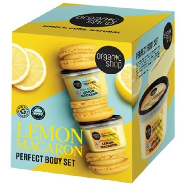ORGANIC SHOP LEMON MACARON FUSION PERFECT BODY SET (BODY SCRUB 250ML + BODY SOUFFLE 250ML)