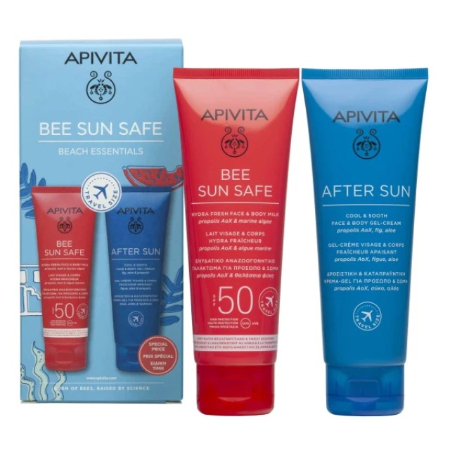 APIVITA ΑΝΤΗΛΙΑΚΟ PROMO BEE SUN SAFE  ΕΝΥΔAΤΙΚΟ ΓΑΛΑΚΤΩΜΑ ΠΡΟΣΩΠΟ-ΣΩΜΑ SPF50 50 ml & ΔΩΡΟ AFTER SUN 