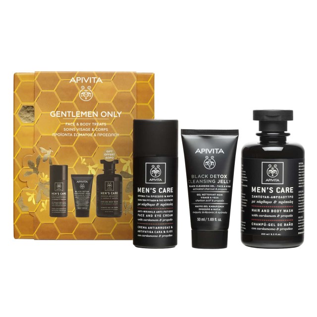 APIVITA PROMO GENTLEMEN ONLY MENS CARE ANTI-WRINKLE FACE AND EYE CREAM 50ML & BLACK DETOX CLEANSING