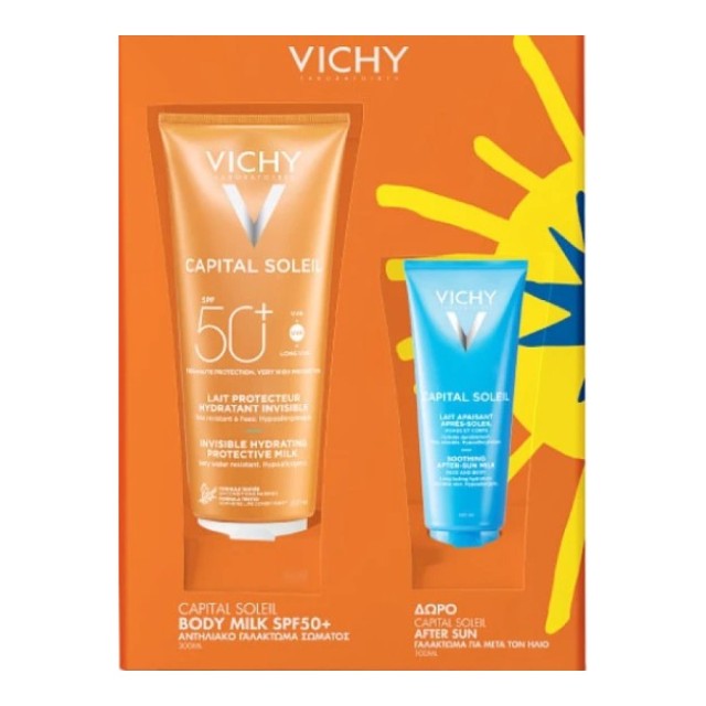 VICHY ΑΝΤΗΛΙΑΚΟ PROMO CAPITAL SOLEIL ΕΝΥΔΑΤΙΚΟ ΓΑΛΑΚΤΩΜΑ ΓΙΑ ΠΡΟΣΩΠΟ & ΣΩΜΑ SPF50+ 300ML & ΔΩΡΟ AFTE