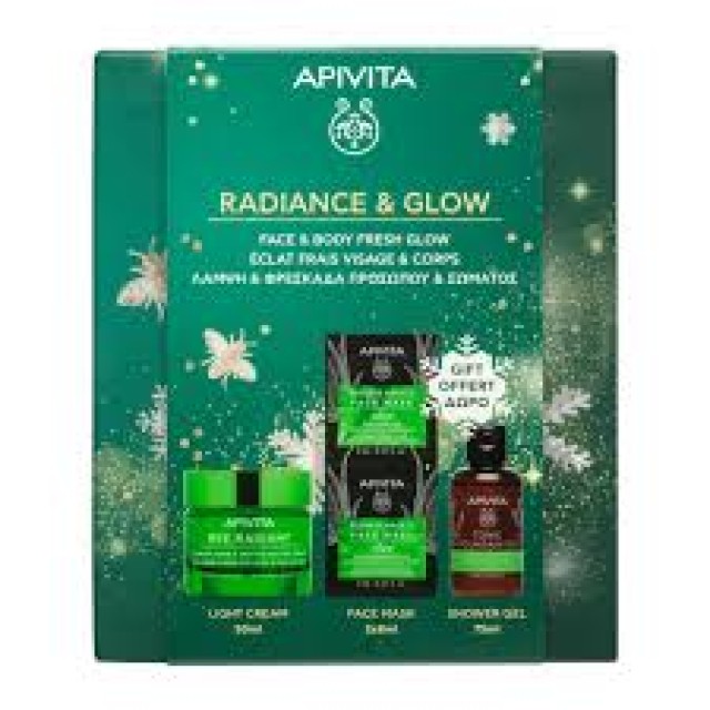 APIVITA PROMO BEE RADIANT LIGHT CREAM 50ML & ΔΩΡΟ FACE MASK ALOE 2*8ML+MOUNTAIN TEA SHOWERGEL 75ML
