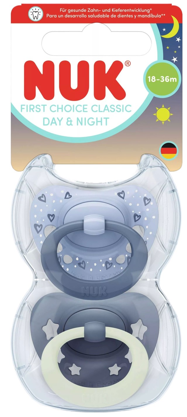 NUK ΠΙΠΙΛΕΣ ΣΙΛΙΚΟΝΗΣ FIRST CHOICE CLASSIC DAY&NIGHT ΜΠΛΕ 2ΤΕΜ 18-36Μ