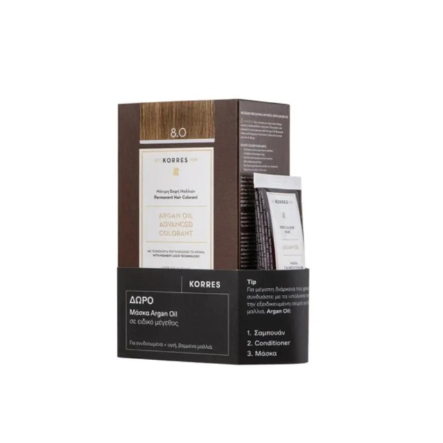 KORRES ΒΑΦΗ ΜΑΛΛΙΩΝ ARGAN OIL ΞΑΝΘΟ ΑΝΟΙΚΤΟ 8.0 & ΔΩΡΟ ΜΑΣΚΑ ARGAN OIL 20ML