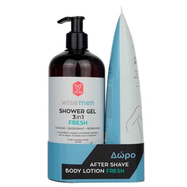 VICAN WISE MEN SHOWER GEL 3IN1 FRESH &ΔΩΡΟ WISE MEN AFTER SHAVE BODY LOTION FRESH 200mL