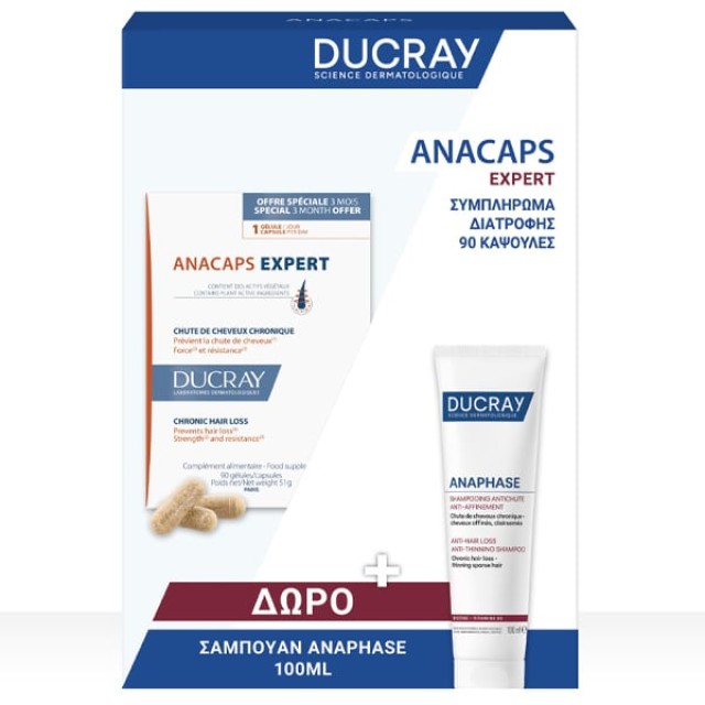 DUCRAY ANACAPS EXPERT 90 CAPS + ANAPHASE CHRONIC SHAMPOO 100ML
