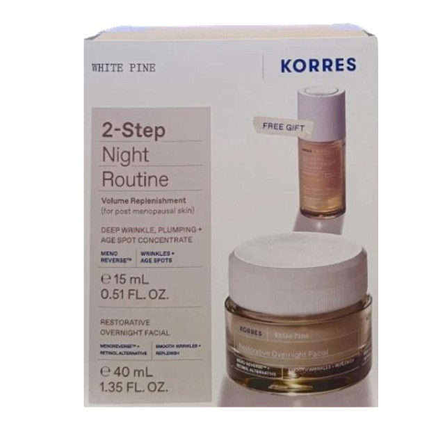 KORRES WHITE PINE 2 STEP NIGHT ROUTINE RESTORATIVE OVERNIGHT FACIAL 50mL +  VOLUME REPLENISHMENT SER