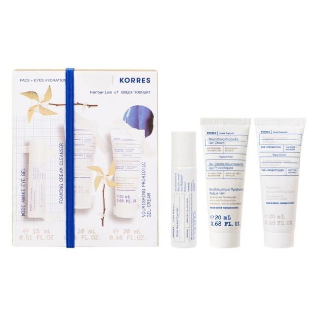 KORRES GREEK YOGHURT ROUTINE EYE GEL 15mL + FOAMING CREAM CLEANSER 20mL + NOYRISHING PROBIOTIC GEL C