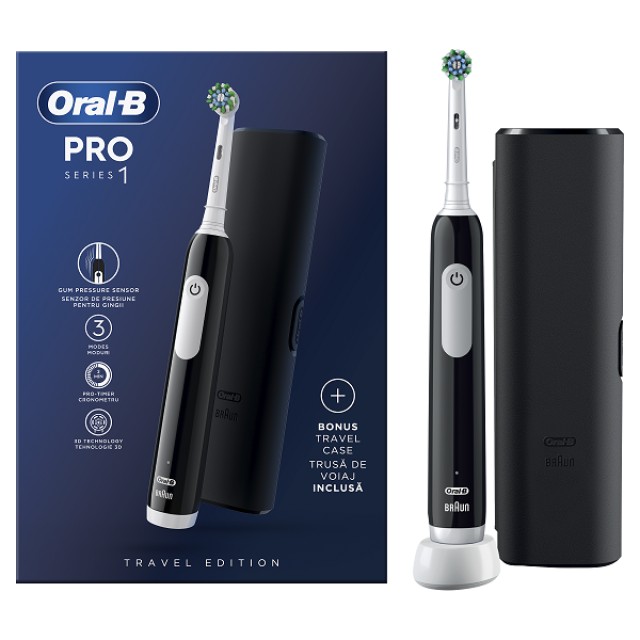 ORAL-B ΗΛΕΚΤΡΙΚΗ ΟΔΟΝΤΟΒΟΥΡΤΣΑ PRO 1 BLACK EDITION + ΘΗΚΗ ΤΑΞΙΔΙΟΥ