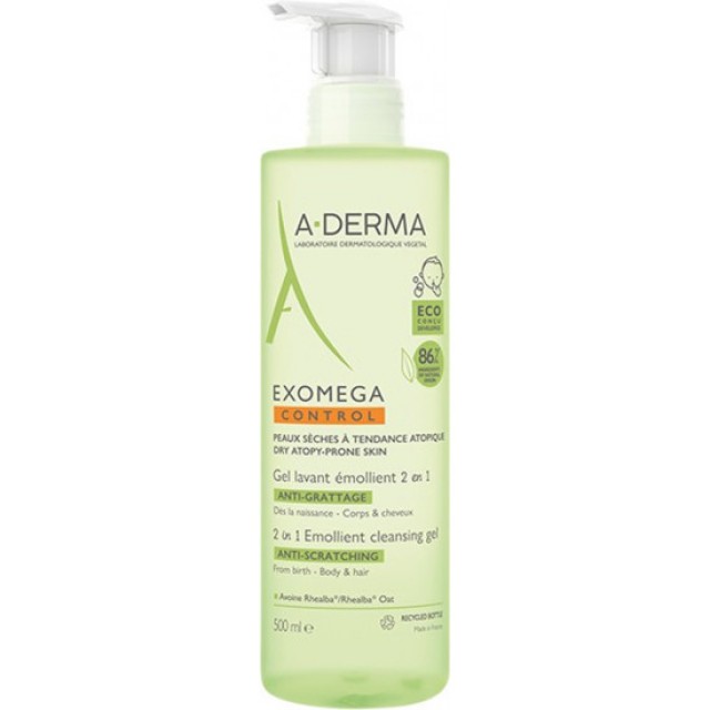 A-DERMA EXOMEGA CONTROL GEL 2 ΣΕ 1 ΜΑΛΛΙΑ & ΣΩΜΑ 500ML