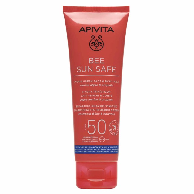 APIVITA ΑΝΤΗΛΙΑΚΟ BEE SUN SAFE TRAVEL SIZE ΕΝΥΔΑΤΙΚΟ ΓΑΛΑΚΤΩΜΑ ΓΙΑ ΠΡΟΣΩΠΟ & ΣΩΜΑ SPF50 100ML