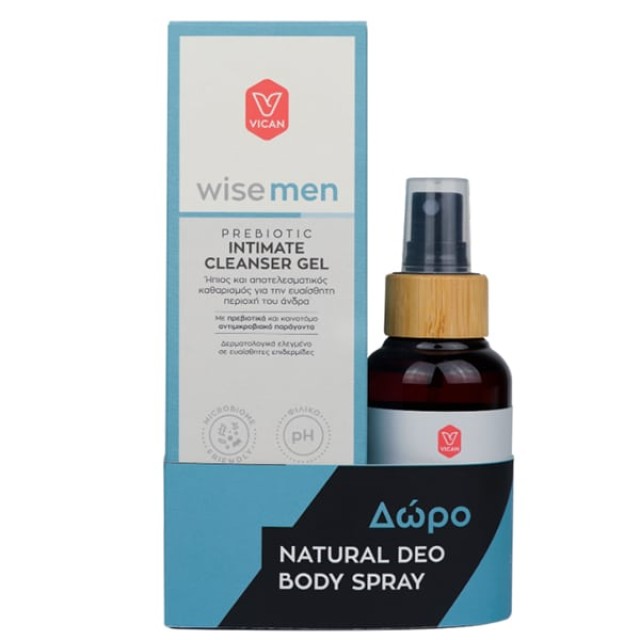 VICAN ΠΑΚΕΤΟ WISE MEN PREBIOTIC INTIMΑΤΕ CLEANSER GEL 250ML + ΔΩΡΟ NATURAL DEO BODY SPRAY 100ml