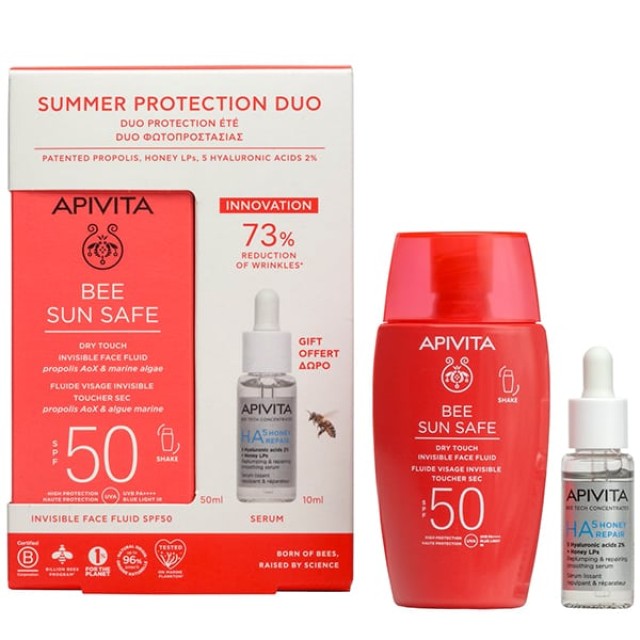 APIVITA ΑΝΤΗΛΙΑΚΟ PROMO BEE SUN SAFE ΛΕΠΤOΡΡΕΥΣΤΗ ΚΡΕΜΆ ΠΡΌΣΩΠΌΥ-DRY TOUCH SPF50 ΔΩΡΟ HA5 HONEY REPA