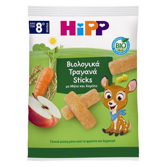 HIPP BIO ΤΡΑΓΑΝΑ STICKS ΜΕ ΜΗΛΟ & ΚΑΡΟΤΟ