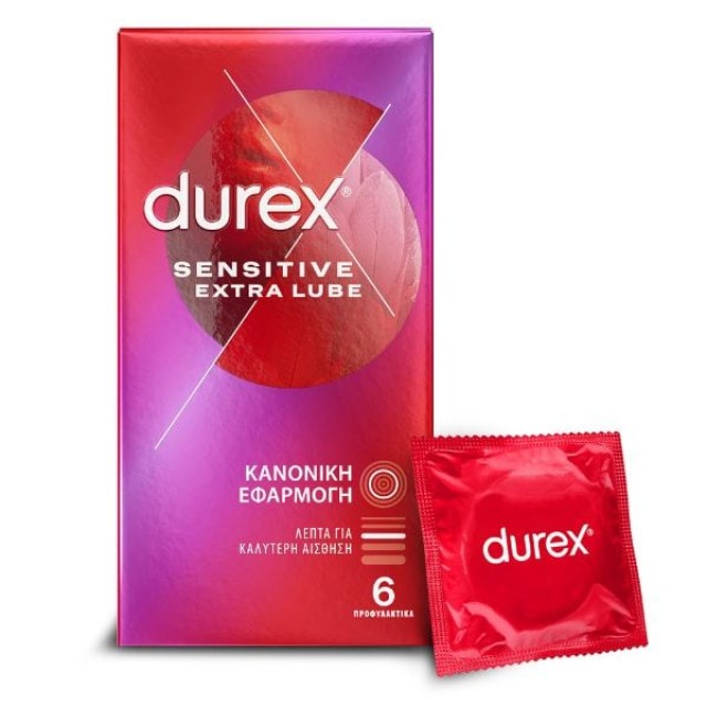 DUREX SENSITIVE EXTRA LUBE ΚΑΝΟΝΙΚΗ ΕΦΑΡΜΟΓΗ Χ 6