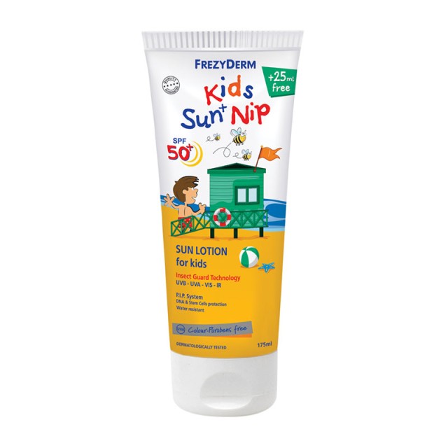 FREZYDERM KIDS ΑΝΤΗΛΙΑΚΟ SUN AND NIP SPF50+ ΠΑΙΔΙΚΟ ΑΝΤΗΛΙΑΚΟ ΜΕ ΕΝΤΟΜΟΑΠΩΘΗΣΗ 175ml