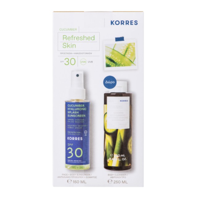 KORRES GIFT SET HYALURONIC SPLASH ΑΝΤΗΛΙΑΚΟ ΠΡΟΣΩΠΟΥ&ΣΩΜΑΤΟΣ SPRAY CUCUMBER SPF30 150ML&SHOWERGEL 25