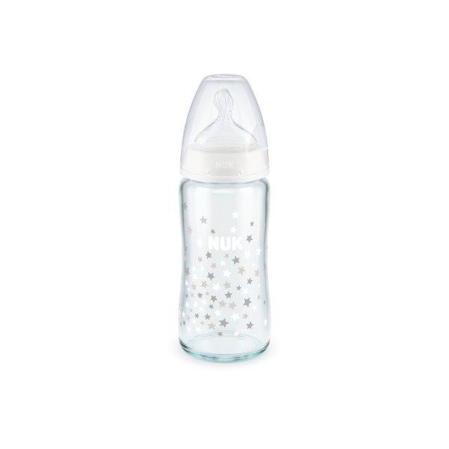 NUK ΜΠΙΜΠΕΡΟ F.C. PLUS ΓΥΑΛΙΝΟ 240ML (ΣΙΛΙΚΟΝΗ) TEMP. CONTROL ΑΣΠΡΟ