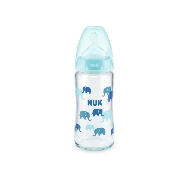 NUK ΜΠΙΜΠΕΡΟ F.C. PLUS ΓΥΑΛΙΝΟ 240ML (ΣΙΛΙΚΟΝΗ) TEMP. CONTROL ΜΠΛΕ
