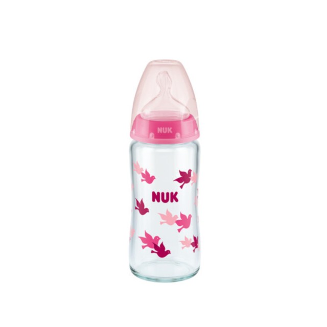 NUK ΜΠΙΜΠΕΡΟ F.C. PLUS ΓΥΑΛΙΝΟ 240ML (ΣΙΛΙΚΟΝΗ) TEMP. CONTROL ΡΟΖ