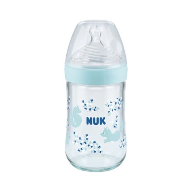 NUK ΜΠΙΜΠΕΡΟ NATURE SENSE ΓΥΑΛΙΝΟ TEMP. CONTROL 240ML ΣΙΛΙΚΟΝH ΜΠΛΕ