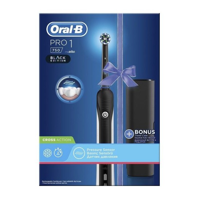 ORAL-B ΗΛΕΚΤΡΙΚΗ ΟΔΟΝΤΟΒΟΥΡΤΣΑ PRO 750 BLACK+ΘΗΚΗ ΤΑΞΙΔΙΟΥ