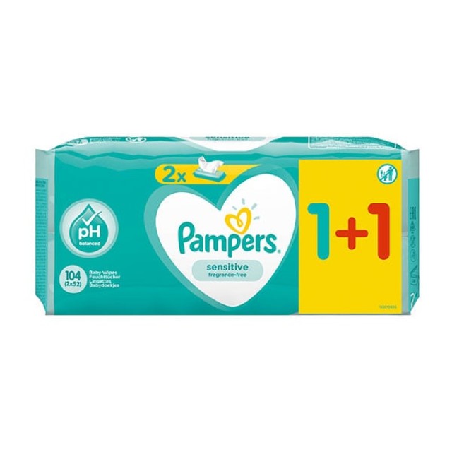 PAMPERS WIPES SENSITIVE 52 TMX 1+1 ΔΩΡΟ